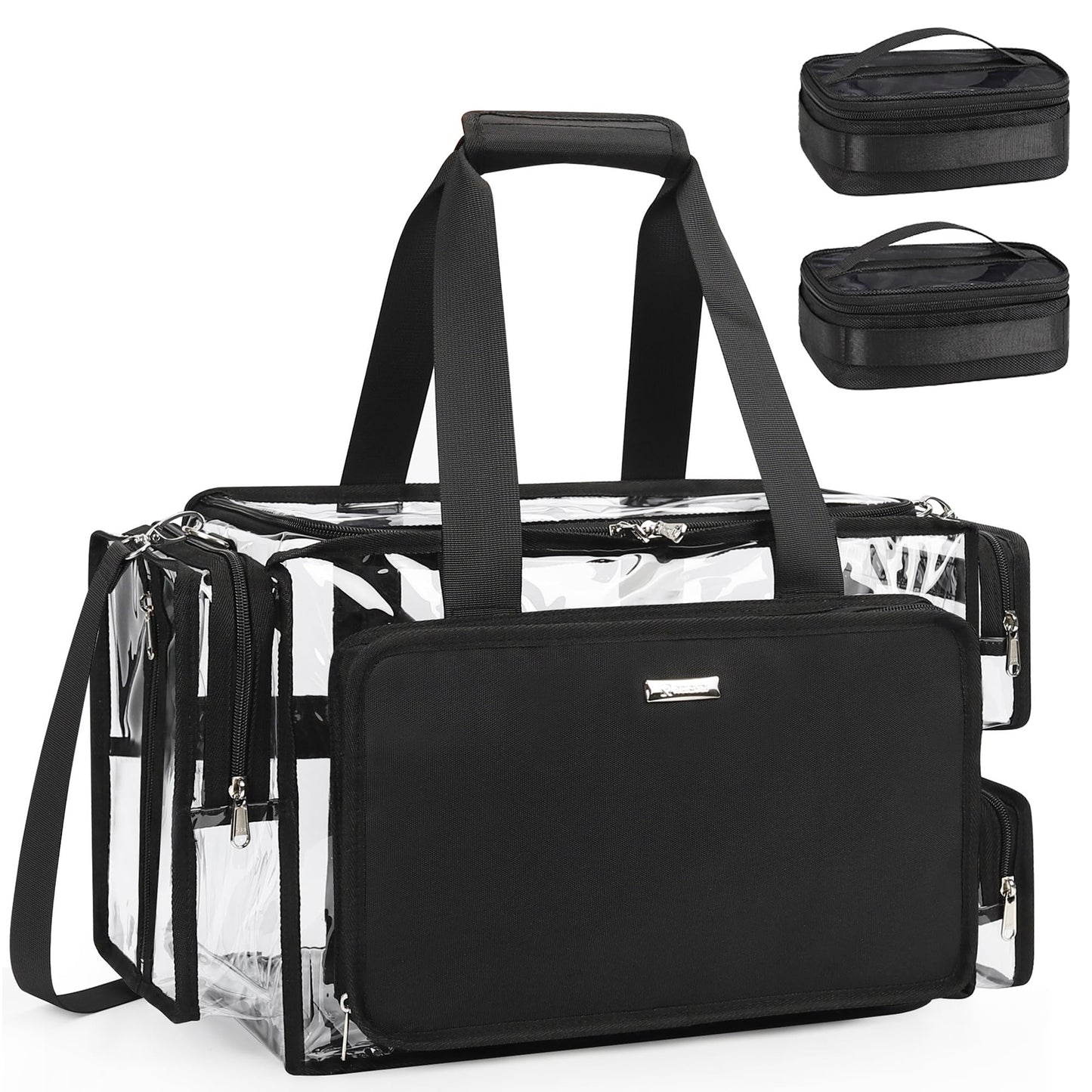 Relavel Clear Makeup Bag Extra Large Makeup Artist Kit Set, Cosmetic Storage Organizer Hair Stylist Traveling Bag, Transparent Tote Duffle Beach Toiletry Bag with Adjustable Dividers & Shoulder Strap
