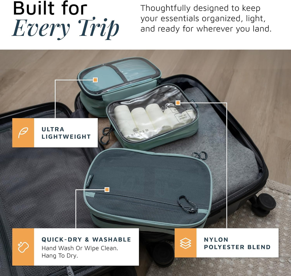 TRIPPED Travel Gear 3-Piece Travel Toiletry Bag Set