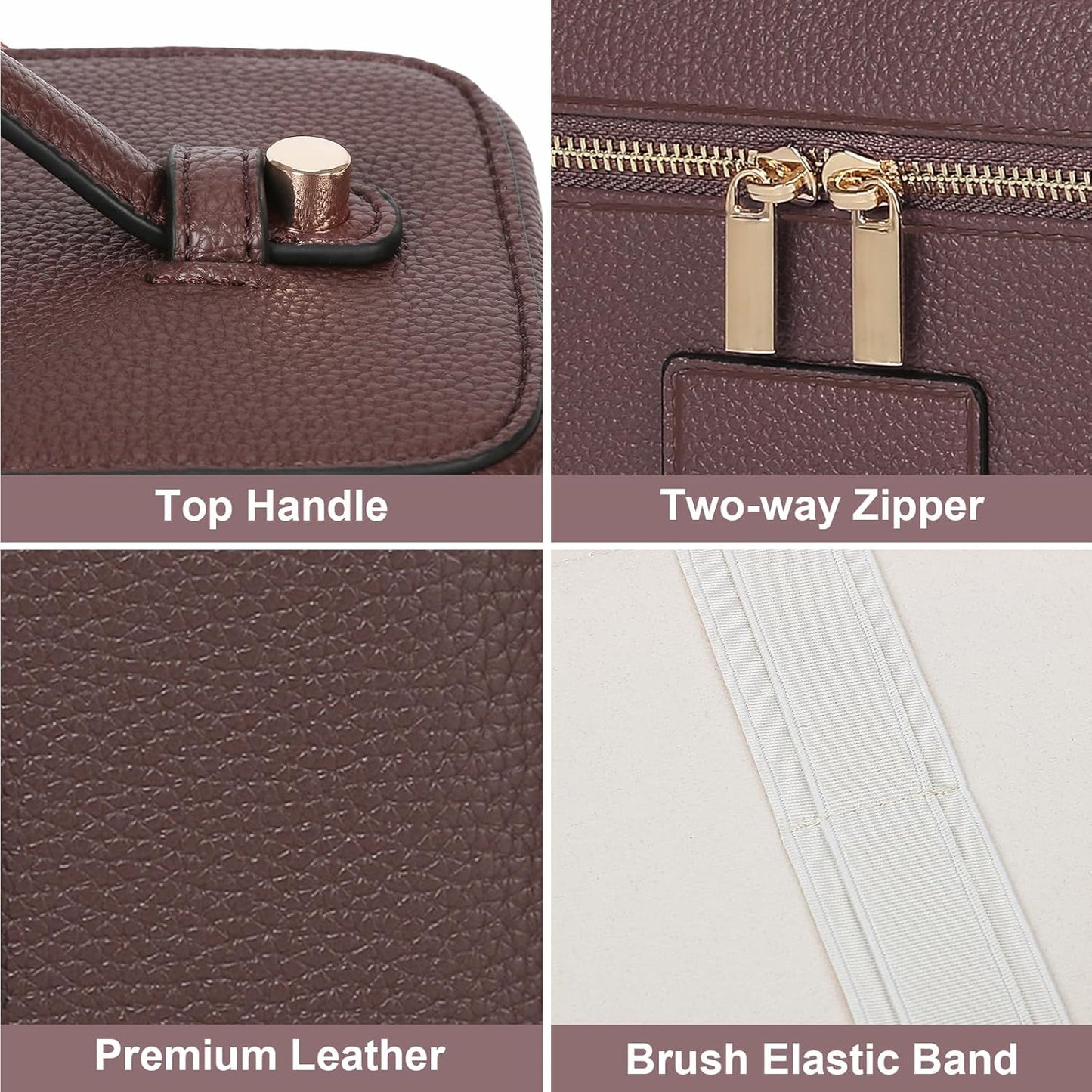 HiTotes Makeup Bag Vanity Case for Women Leather Cosmetic Bag Travel Toiletry Bags Portable Makeup Organizer Case