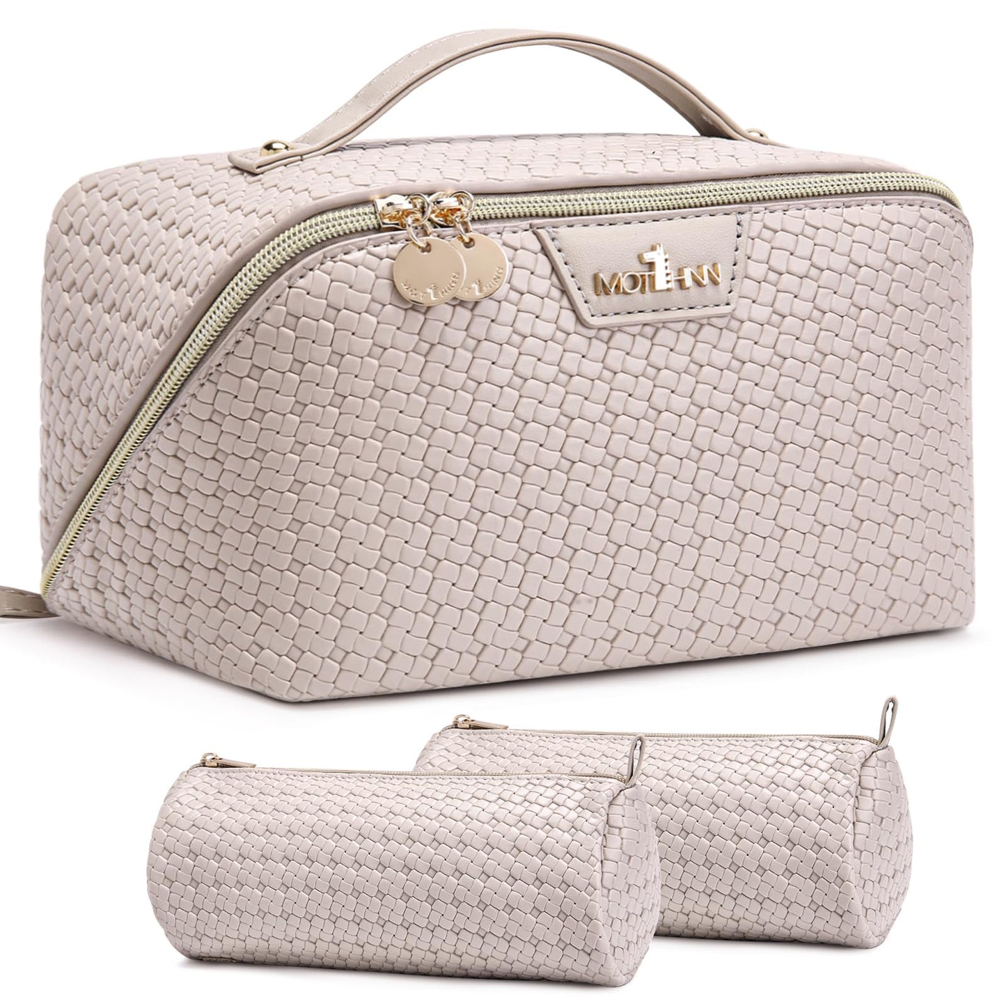 Travel Makeup Bag for Women: 3 Pcs Set Vagen Leather Cosmetic Bag
