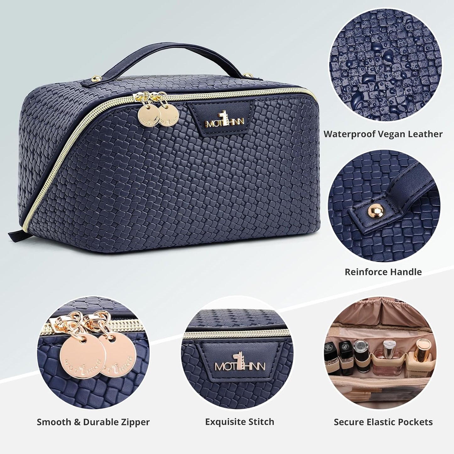 Travel Makeup Bag for Women: 3 Pcs Set Vagen Leather Cosmetic Bag
