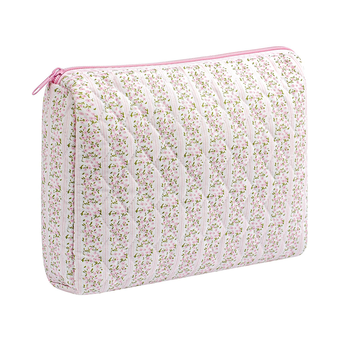 Makeup Bag Travel Cosmetic Bag for Women Girls, Zipper Make Up Pouch, Floral Flowers Toiletry Organizer Makeup, Portable Storage Cosmetic Travel Cloth Bag (Pink)