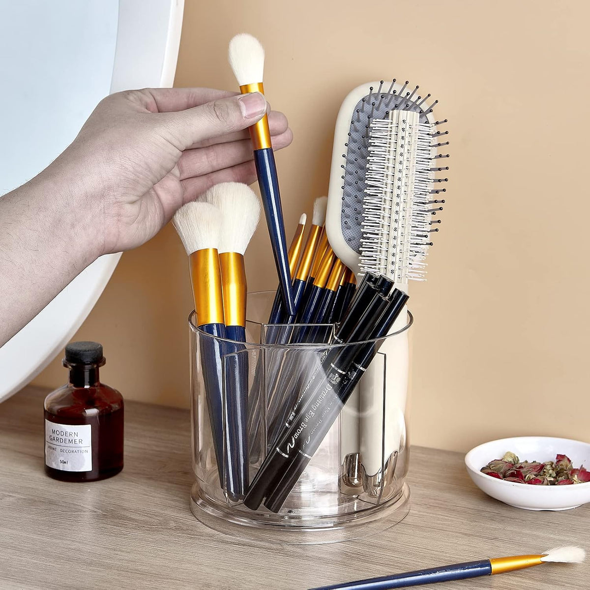 Makeup Brush Holder Organizer, Rotating Makeup Organizer for Vanity