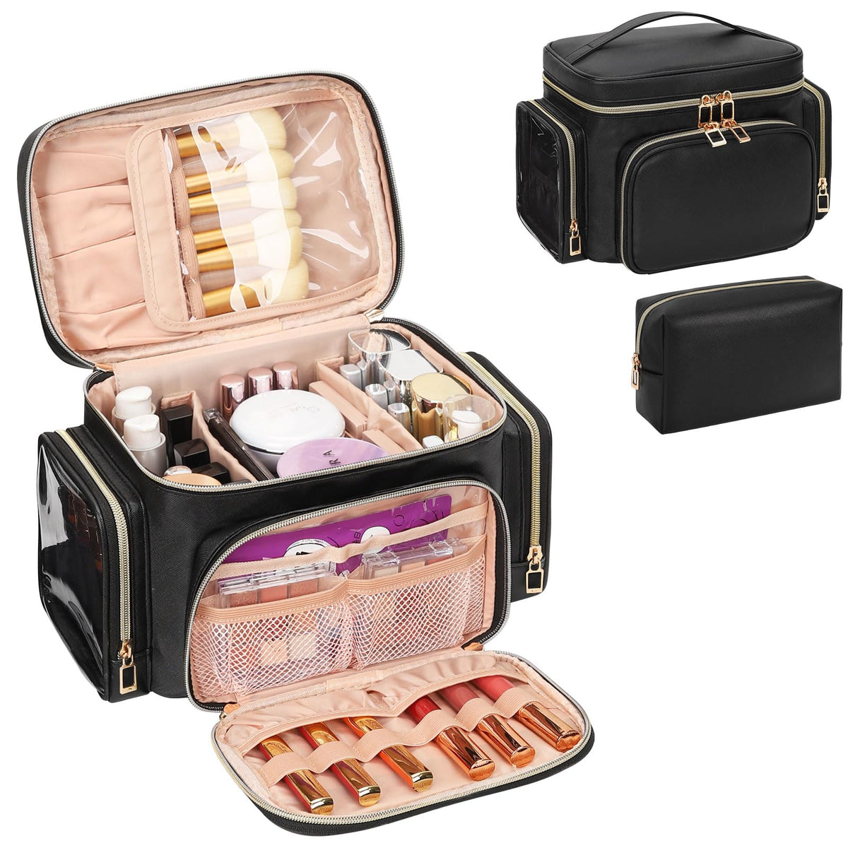 Bagmoly Large Makeup Bag, Travel Makeup Cosmetic Bag for Girls, Black