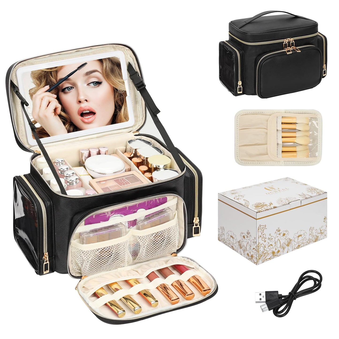 Bagmoly Large Makeup Bag, Travel Makeup Cosmetic Bag for Girls, Black