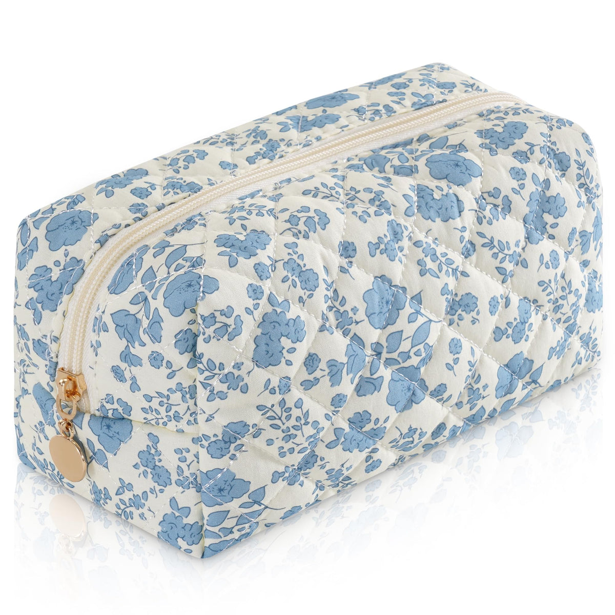 Makeup Bag Travel Toiletry Bag for Women, Small Cosmetic Bags Cute Quilted Cotton Makeup Pouch for Purse Emergency Bag Pencil Case Accessory Bag, Pastel Pink