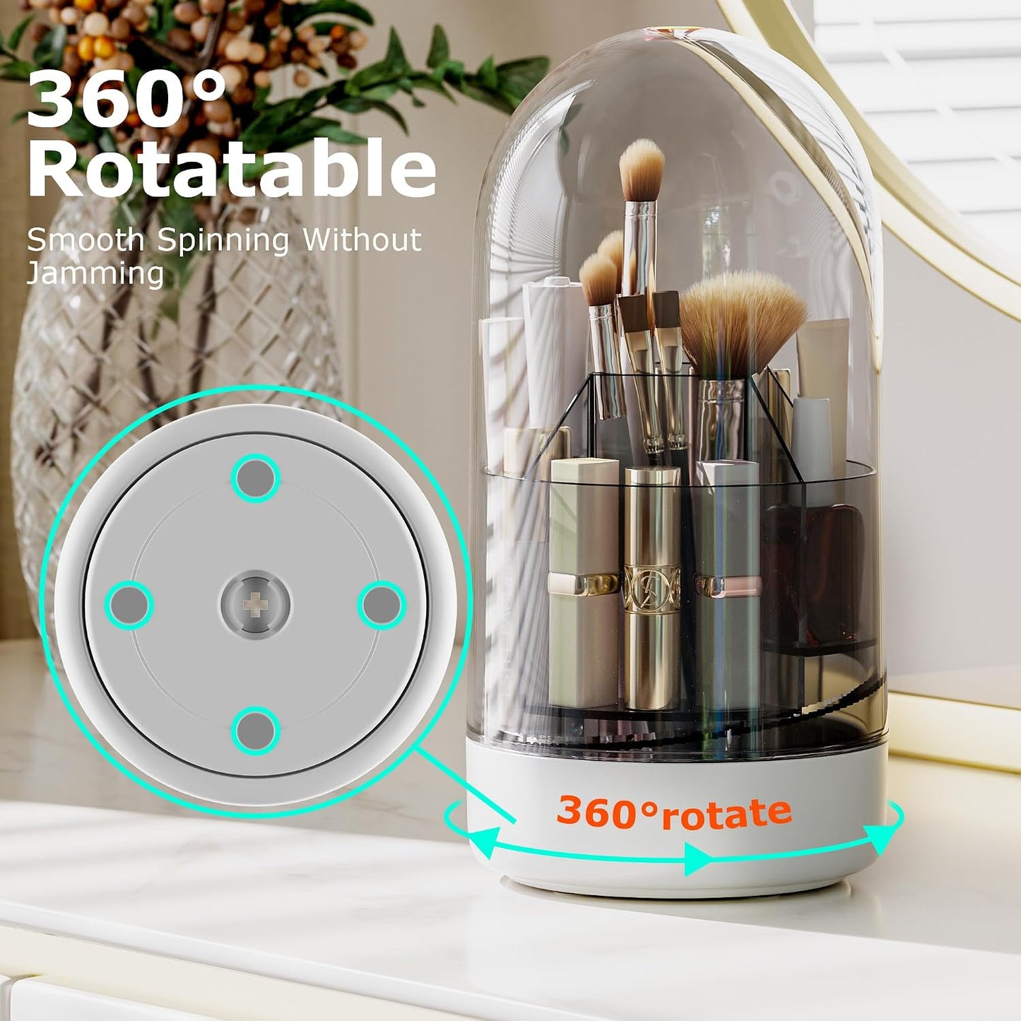 CTIME Makeup Brush Holder with Lid, 5-Compartments Makeup Organizer