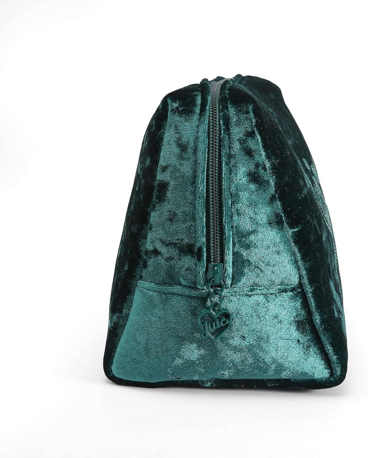 Juicy Couture Green Makeup Bag Cosmetics Organizer Travel Essentials Zip Top Wedge Crushed Velvet Sequin Logo