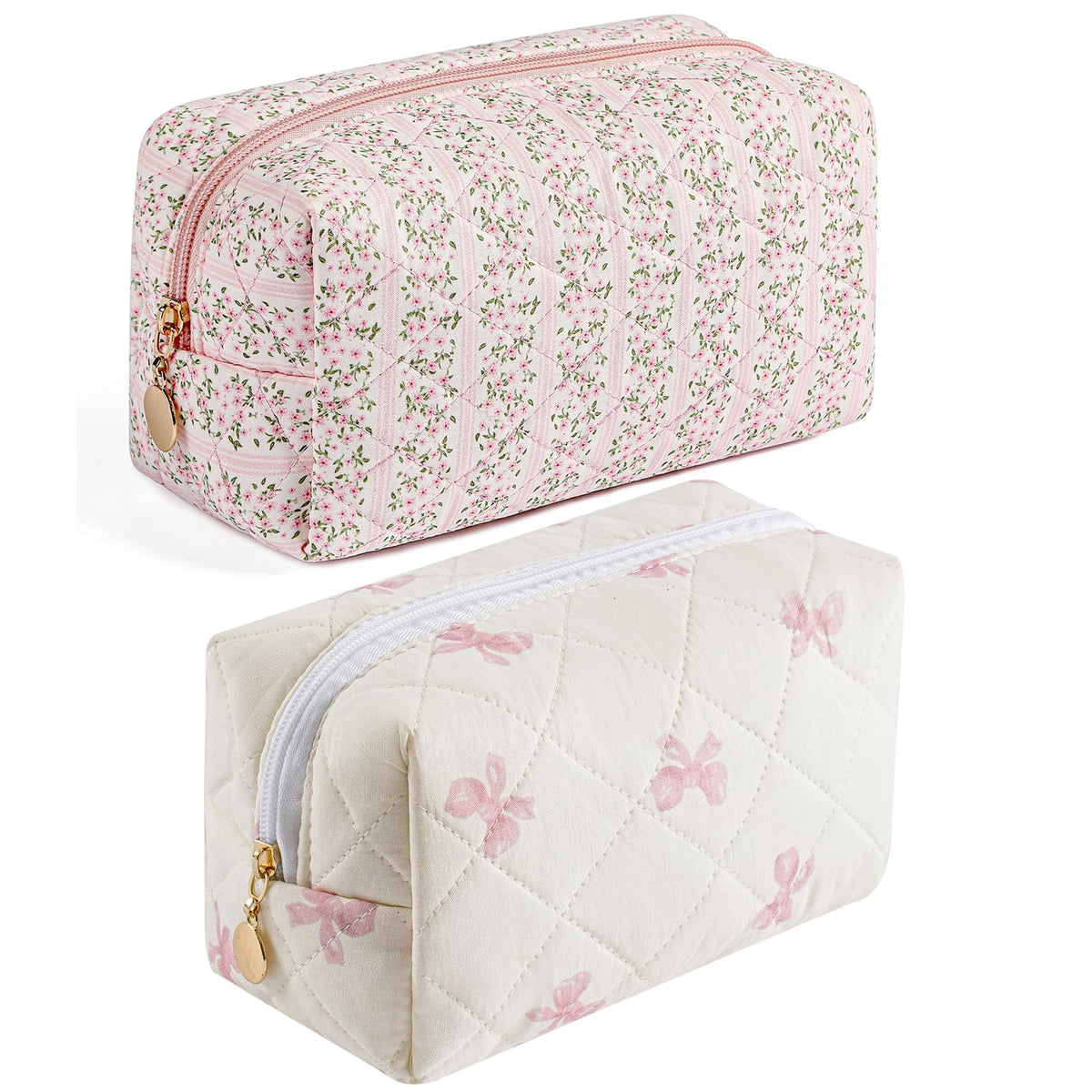 Makeup Bag Travel Cosmetic Bag for Women Girls, Zipper Make Up Pouch, Floral Flowers Toiletry Organizer Makeup, Portable Storage Cosmetic Travel Cloth Bag (Pink)