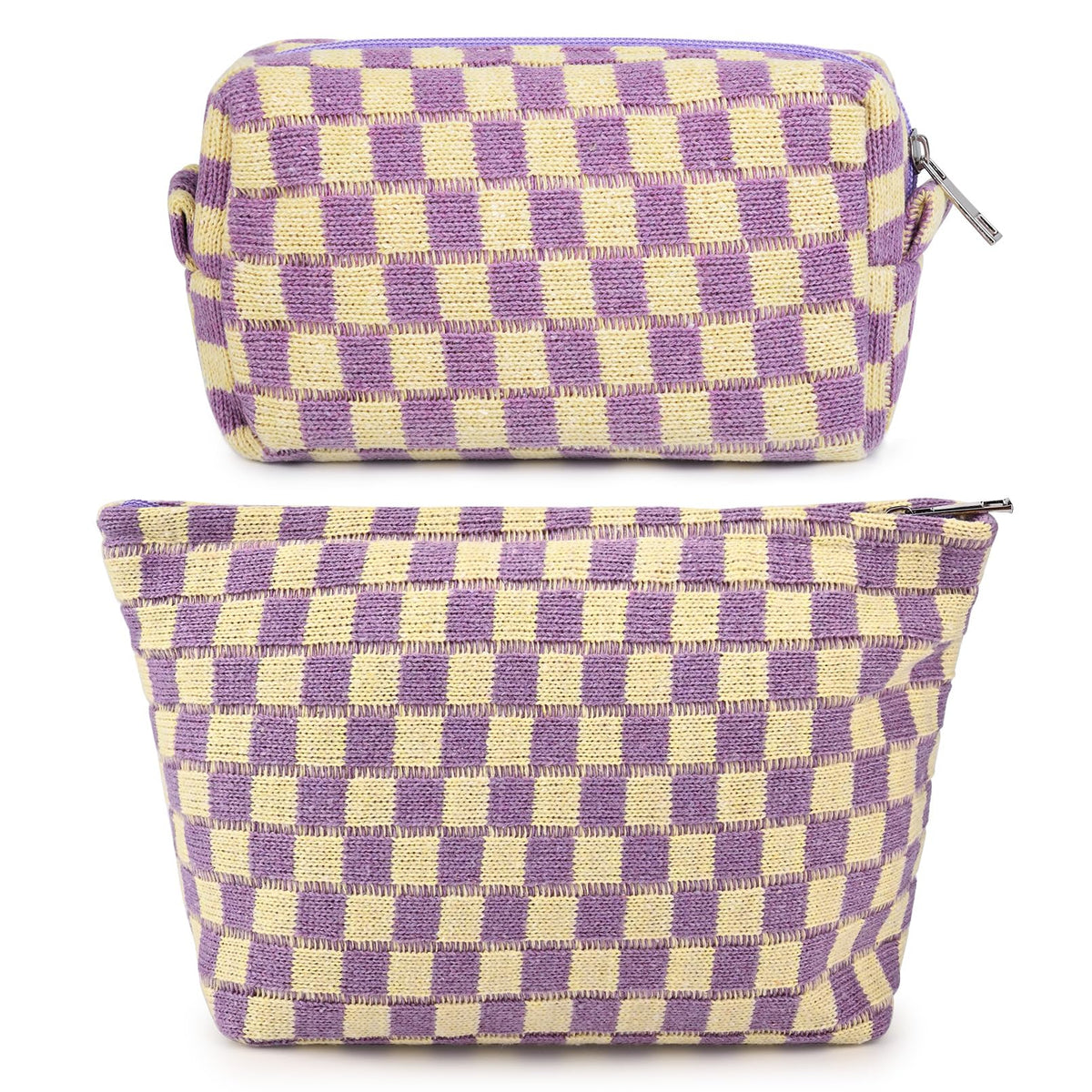 SOIDRAM 2 Pieces Makeup Bag Large Checkered Cosmetic Bag Capacity Canvas Mix Travel Toiletry Bag Organizer Cute Makeup Brushes Aesthetic Accessories Storage Bag for Women, Checkered Mix Rose Red