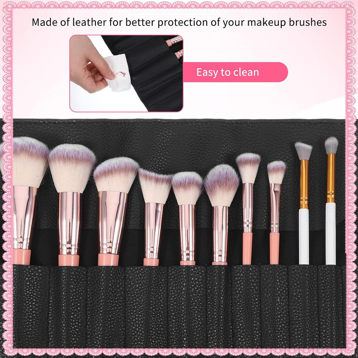 Makeup Brush Holder Travel Makeup Brush Bag Make Up Brushes Roll Organizer with Belt Strap Cosmetic Pouch Case for Women