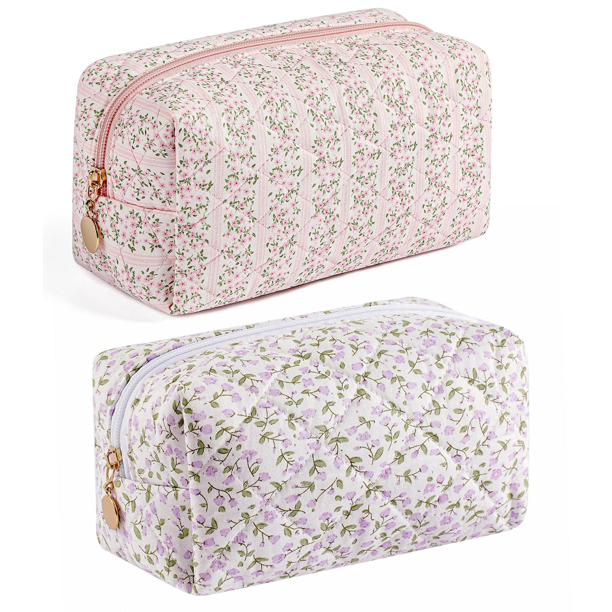 Makeup Bag Travel Cosmetic Bag for Women Girls, Zipper Make Up Pouch, Floral Flowers Toiletry Organizer Makeup, Portable Storage Cosmetic Travel Cloth Bag (Pink)