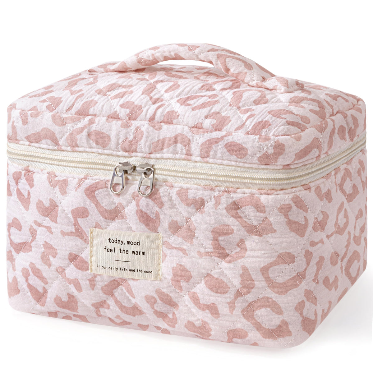 HBselect Large Quilted Makeup Bag for Women Cute Cotton Travel Cosmetic Bag | Floral Coquette Aesthetic Toiletry Organizer Bag with Handle, Portable Multifunctional Makeup Bag, Gifts for Bridesmaids