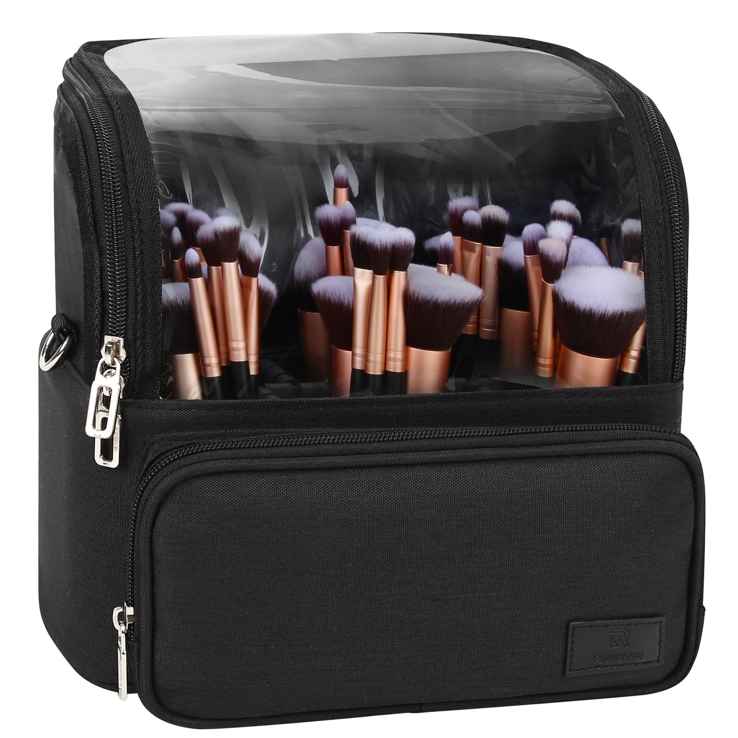 Makeup Brush Bag, Stand-up Makeup Brush Holder with Adjustable Divider