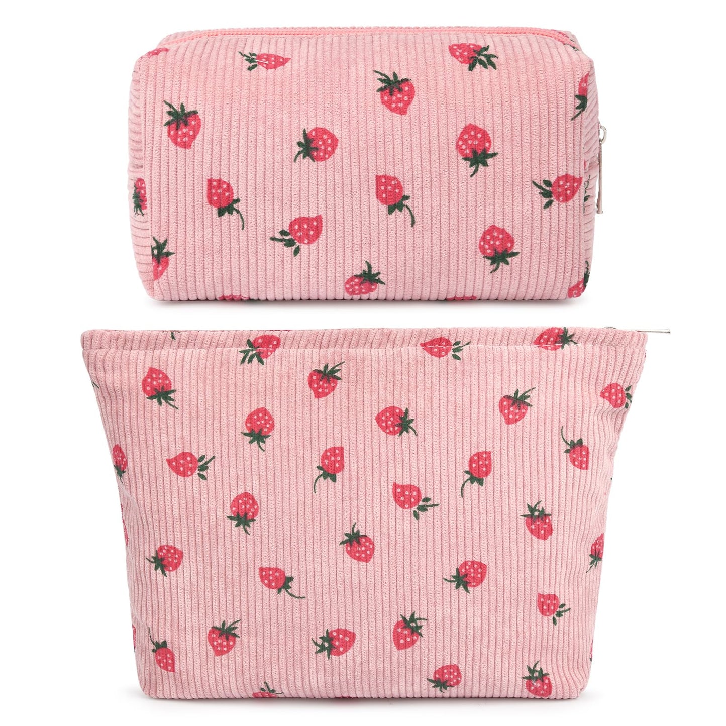 SOIDRAM 2 Pieces Makeup Bag Large Checkered Cosmetic Bag Capacity Canvas Mix Travel Toiletry Bag Organizer Cute Makeup Brushes Aesthetic Accessories Storage Bag for Women, Checkered Mix Rose Red