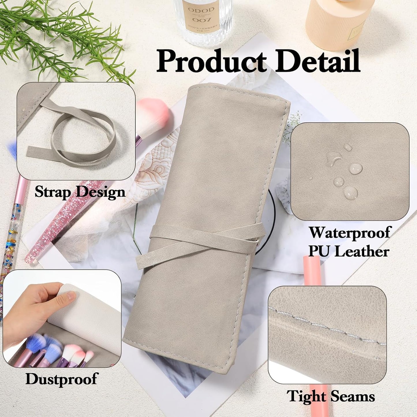 Makeup Brush Organizer Roll-Up PU Leather 14 Slot Travel Makeup Brush Case for Women