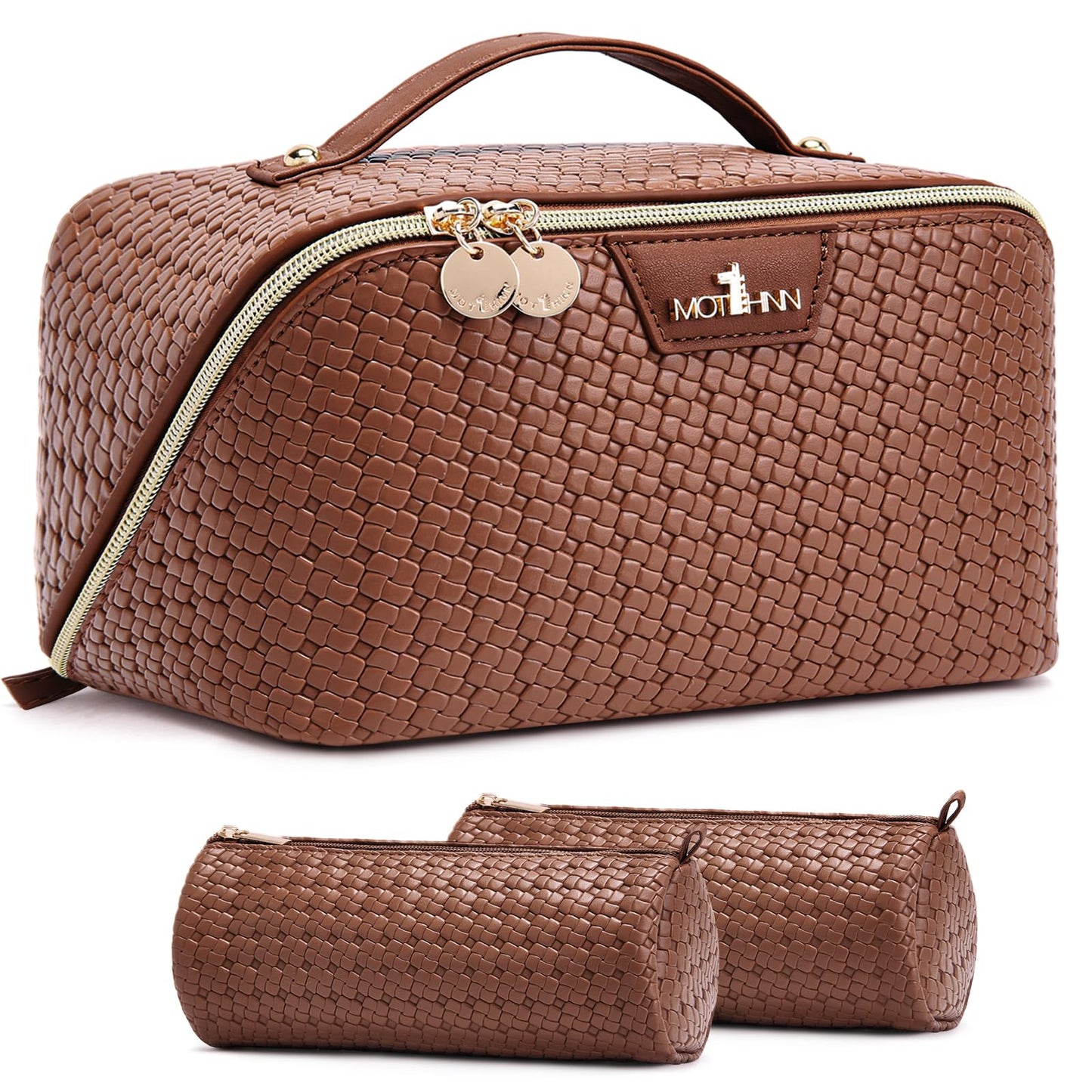 Travel Makeup Bag for Women: 3 Pcs Set Vagen Leather Cosmetic Bag