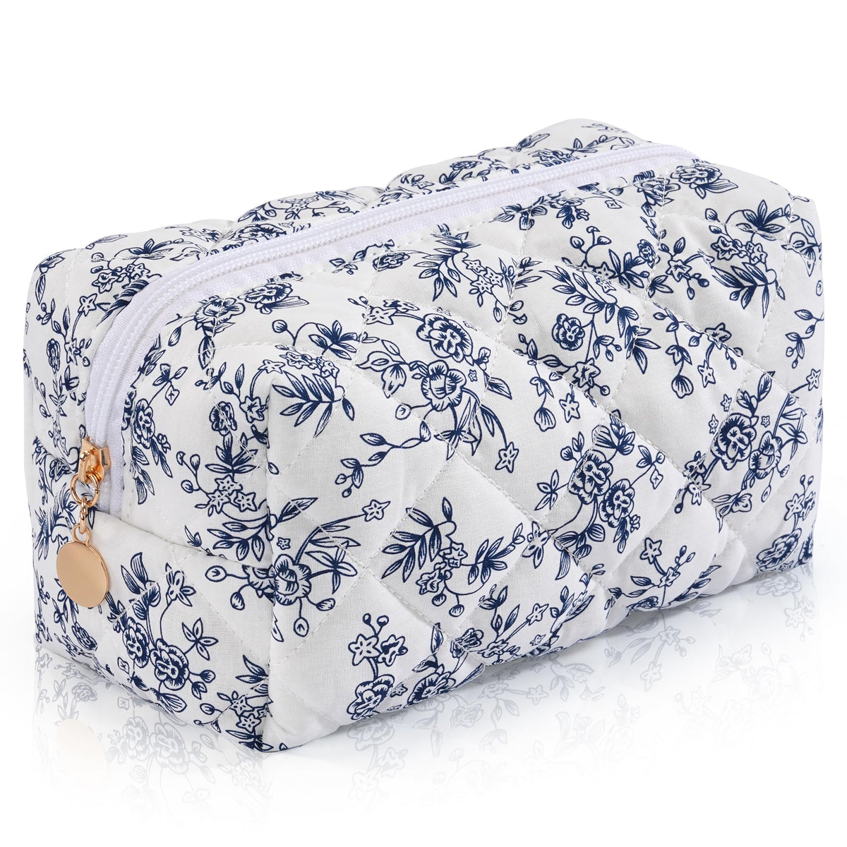 Makeup Bag Travel Toiletry Bag for Women, Small Cosmetic Bags Cute Quilted Cotton Makeup Pouch for Purse Emergency Bag Pencil Case Accessory Bag, Pastel Pink
