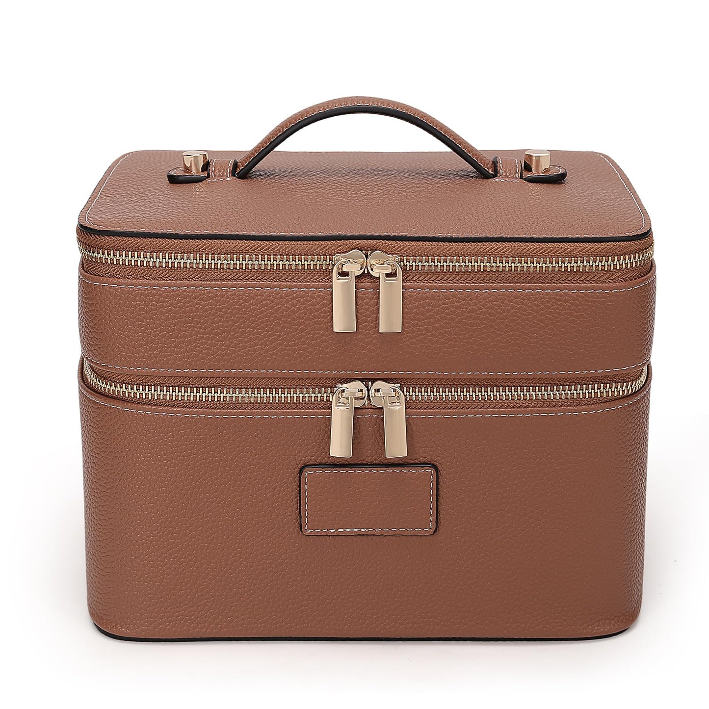 HiTotes Large Makeup Bag Duo Vanity Case for Women Leather Makeup Case Travel Toiletry Bag Portable Double Layer Cosmetic Bag