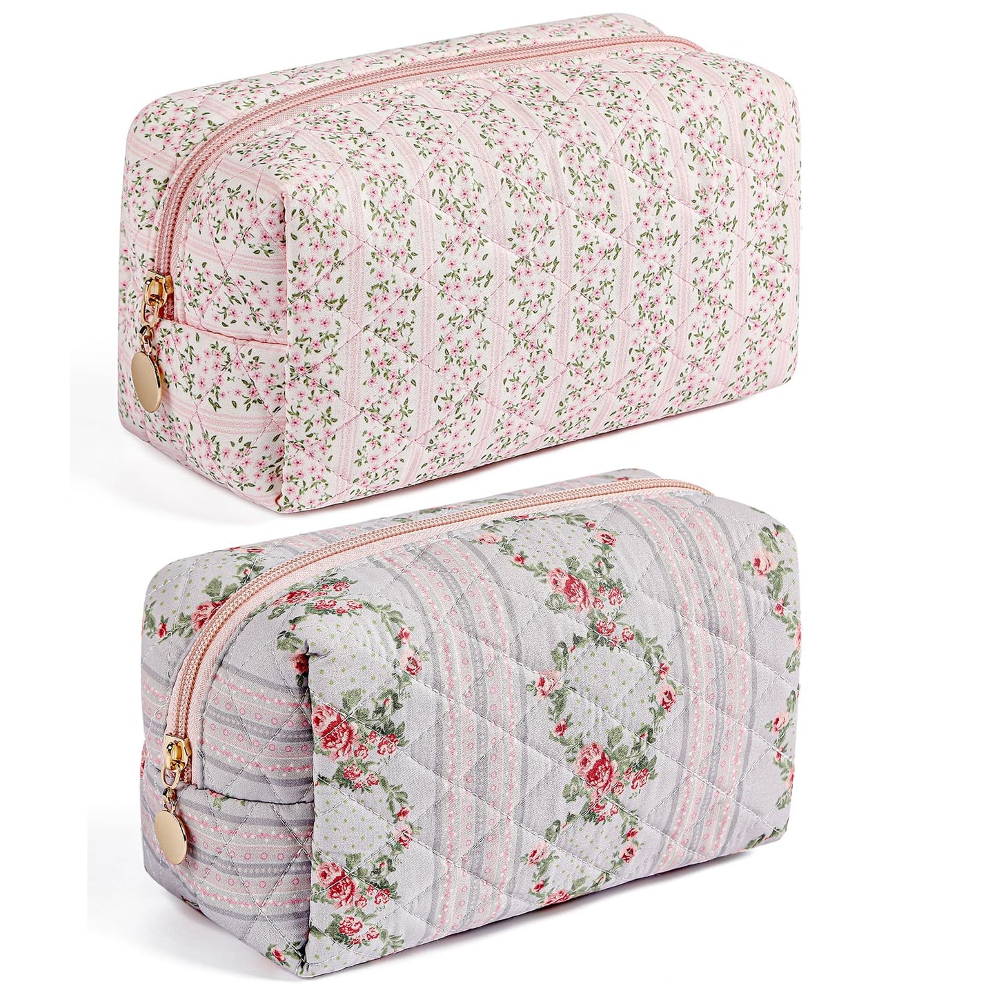 Makeup Bag Travel Cosmetic Bag for Women Girls, Zipper Make Up Pouch, Floral Flowers Toiletry Organizer Makeup, Portable Storage Cosmetic Travel Cloth Bag (Pink)