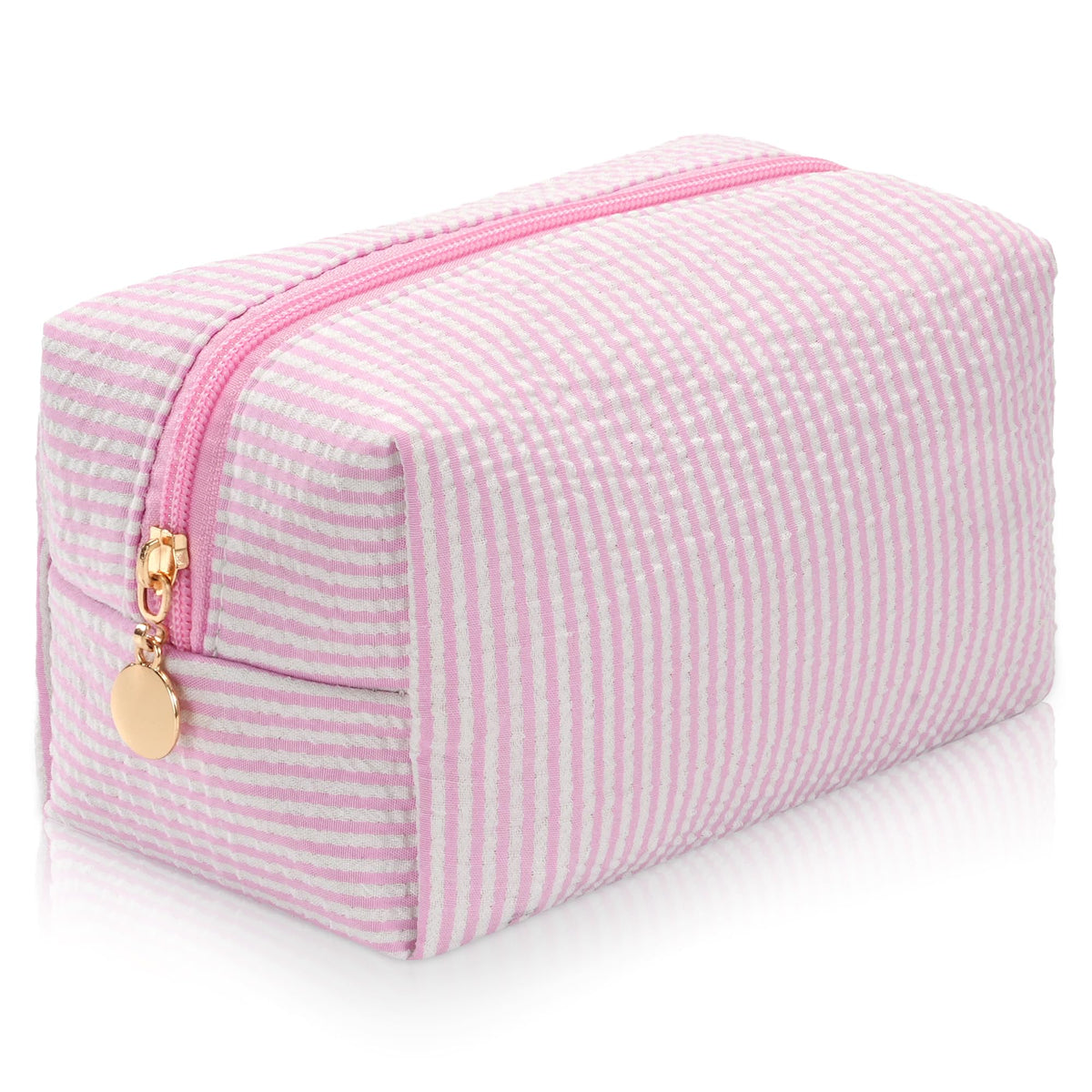 Makeup Bag Travel Toiletry Bag for Women, Small Cosmetic Bags Cute Quilted Cotton Makeup Pouch for Purse Emergency Bag Pencil Case Accessory Bag, Pastel Pink