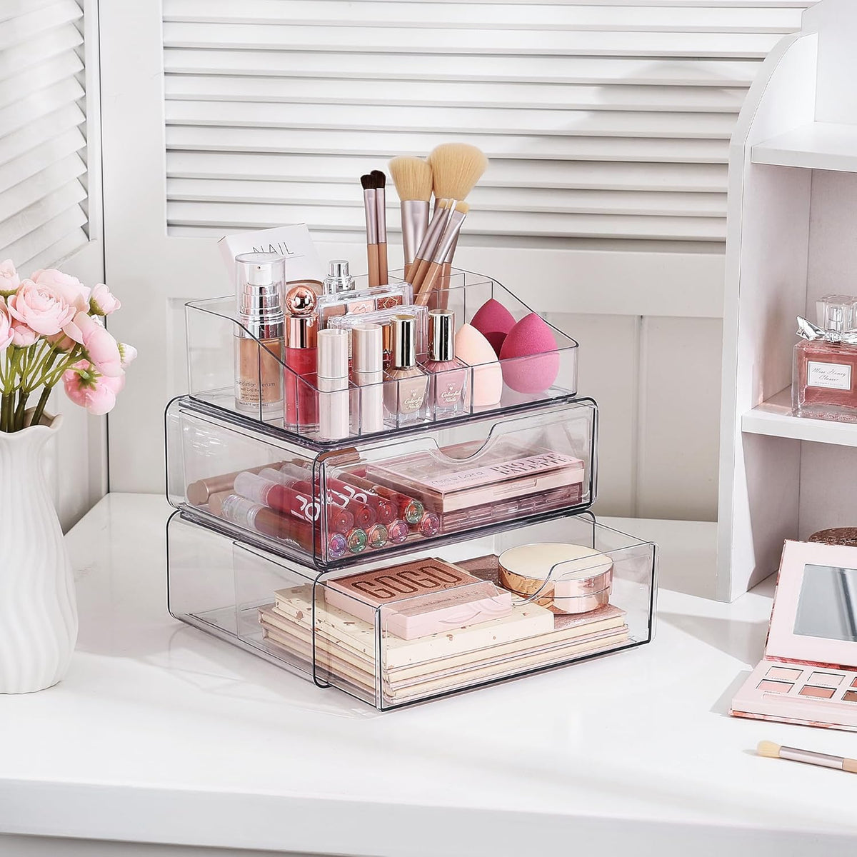 Vtopmart 3 Tier Clear Makeup Organizer with 2 Drawers
