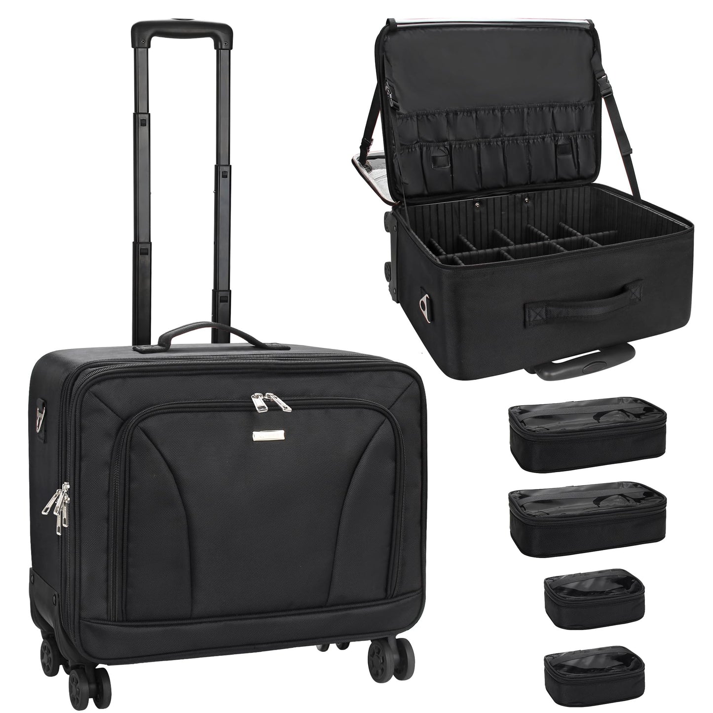 Relavel Extra Large Makeup Case Travel Makeup Train Case Professional Makeup Artist Bag Portable Nail Organizer Box Art Supply Case with Adjustable Dividers/Attach to Trolley/Shoulder Strap (Black)