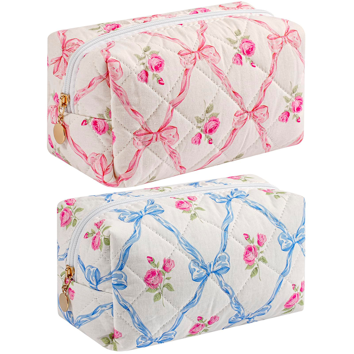 Makeup Bag Travel Cosmetic Bag for Women Girls, Zipper Make Up Pouch, Floral Flowers Toiletry Organizer Makeup, Portable Storage Cosmetic Travel Cloth Bag (Pink)