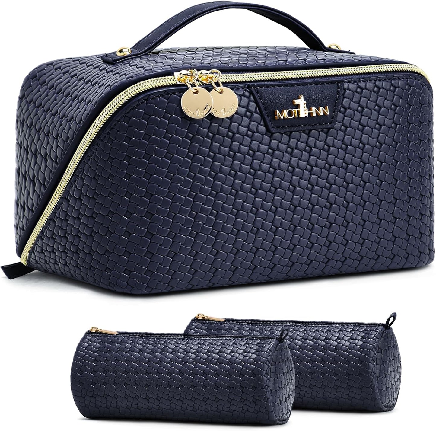 Travel Makeup Bag for Women: 3 Pcs Set Vagen Leather Cosmetic Bag