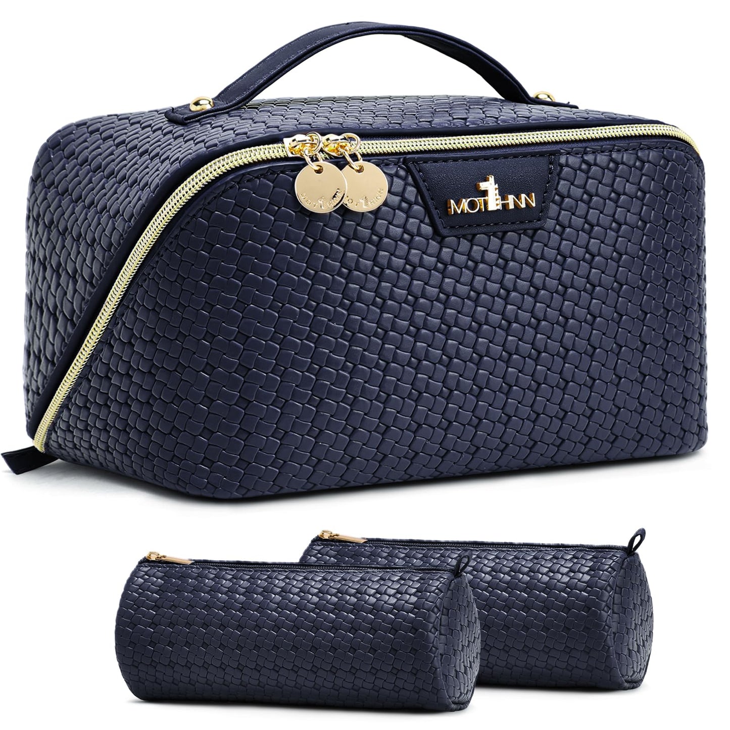 Travel Makeup Bag for Women: 3 Pcs Set Vagen Leather Cosmetic Bag
