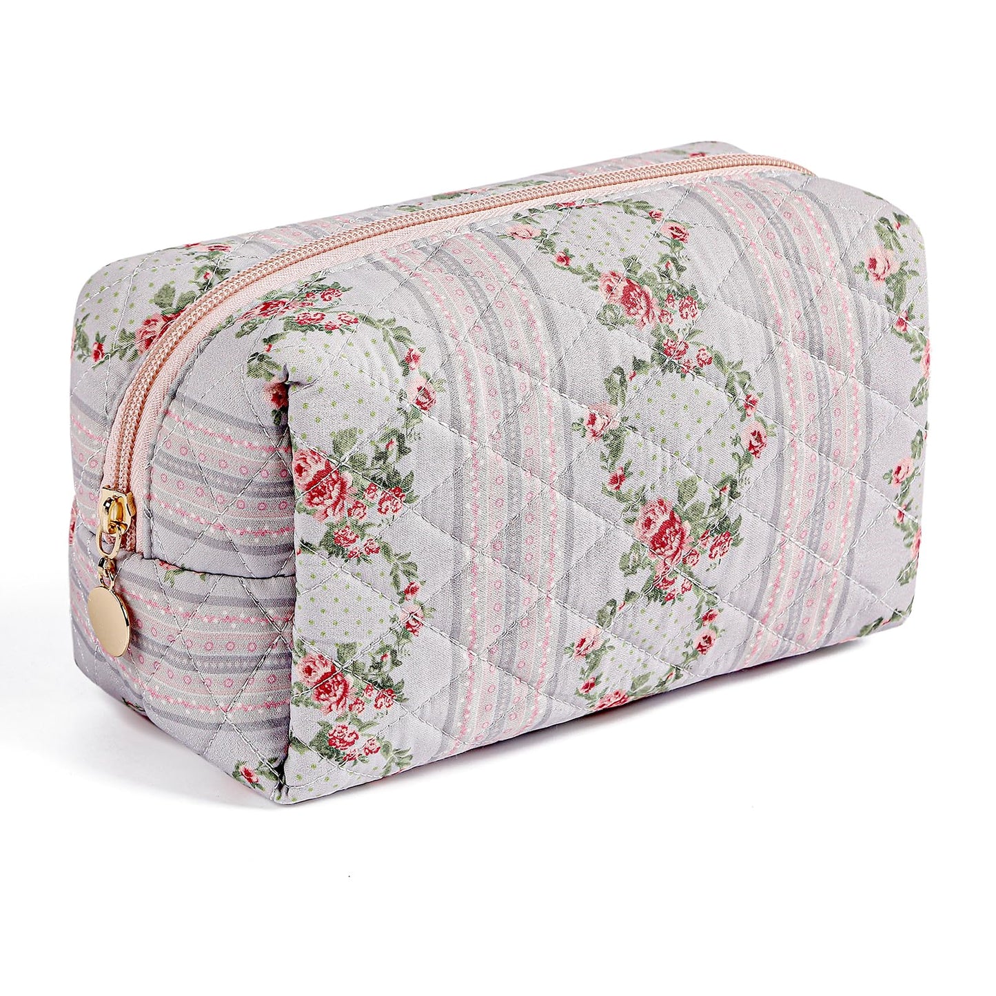 Makeup Bag Travel Cosmetic Bag for Women Girls, Zipper Make Up Pouch, Floral Flowers Toiletry Organizer Makeup, Portable Storage Cosmetic Travel Cloth Bag (Pink)