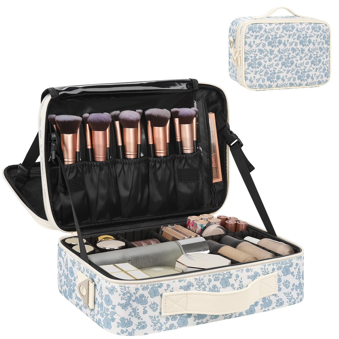 Relavel Travel Makeup Train Case Makeup Cosmetic Case Organizer Portable Artist Storage Bag with Adjustable Dividers for Cosmetics Makeup Brushes Toiletry Jewelry Digital Accessories Black