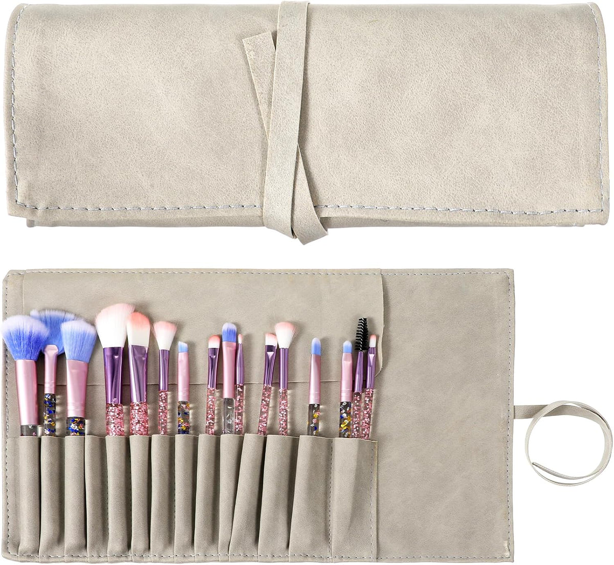Makeup Brush Organizer Roll-Up PU Leather 14 Slot Travel Makeup Brush Case for Women