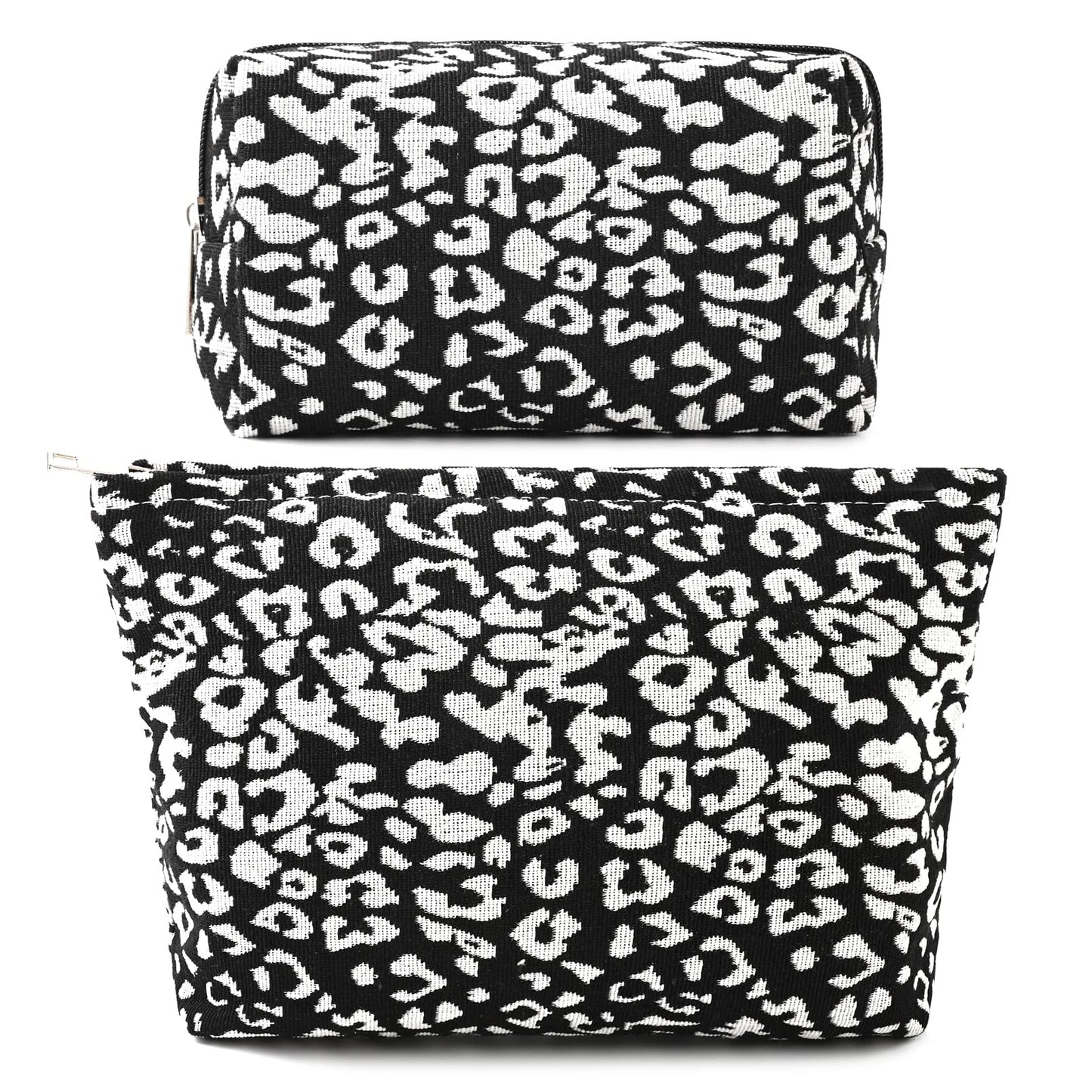 SOIDRAM 2 Pieces Makeup Bag Large Checkered Cosmetic Bag Capacity Canvas Mix Travel Toiletry Bag Organizer Cute Makeup Brushes Aesthetic Accessories Storage Bag for Women, Checkered Mix Rose Red