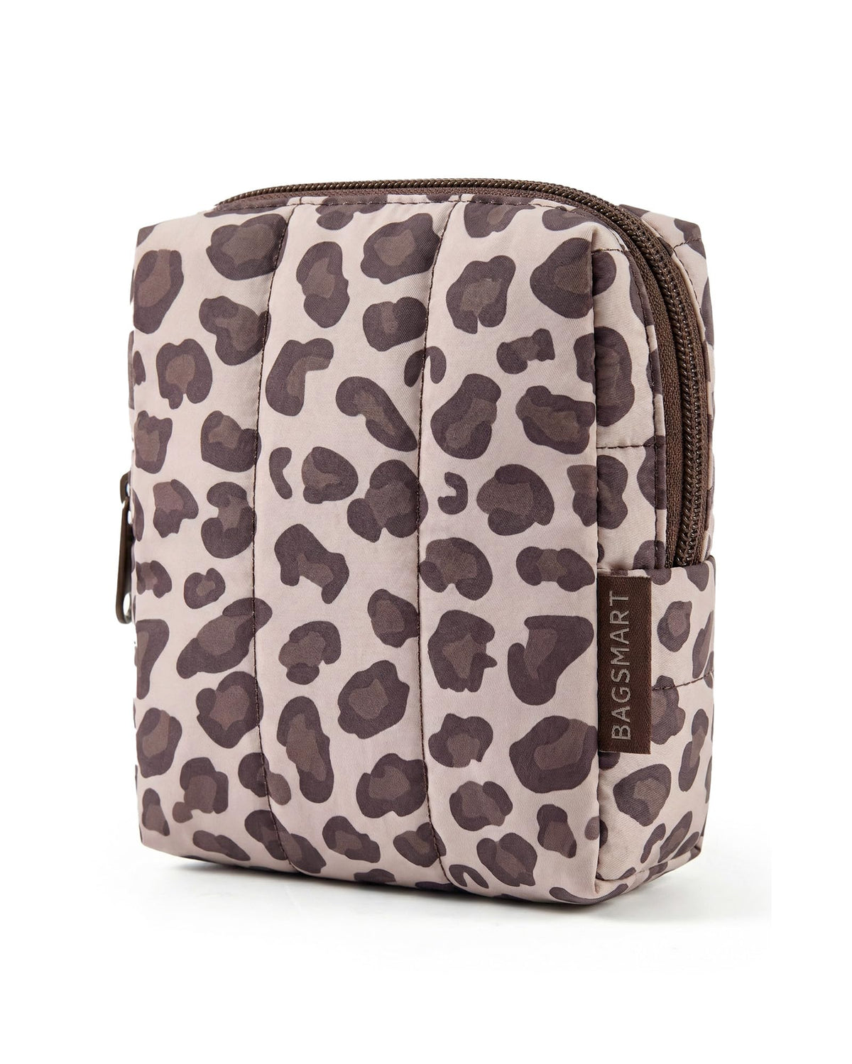BAGSMART Puffy Travel Makeup Bag Duo Large & Small for Women, Leopard