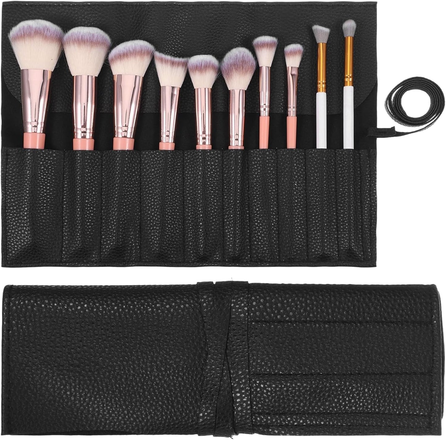 Makeup Brush Holder Travel Makeup Brush Bag Make Up Brushes Roll Organizer with Belt Strap Cosmetic Pouch Case for Women