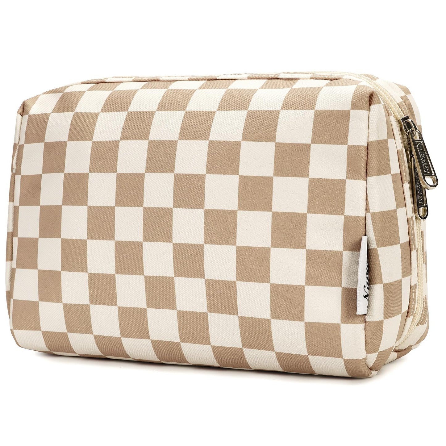 Narwey Checkered Makeup Bag Travel Cosmetic Bag Organizer Toiletry Bag Make Up Bags with Compartments for Women Girls (Large, Light Checkerboard)