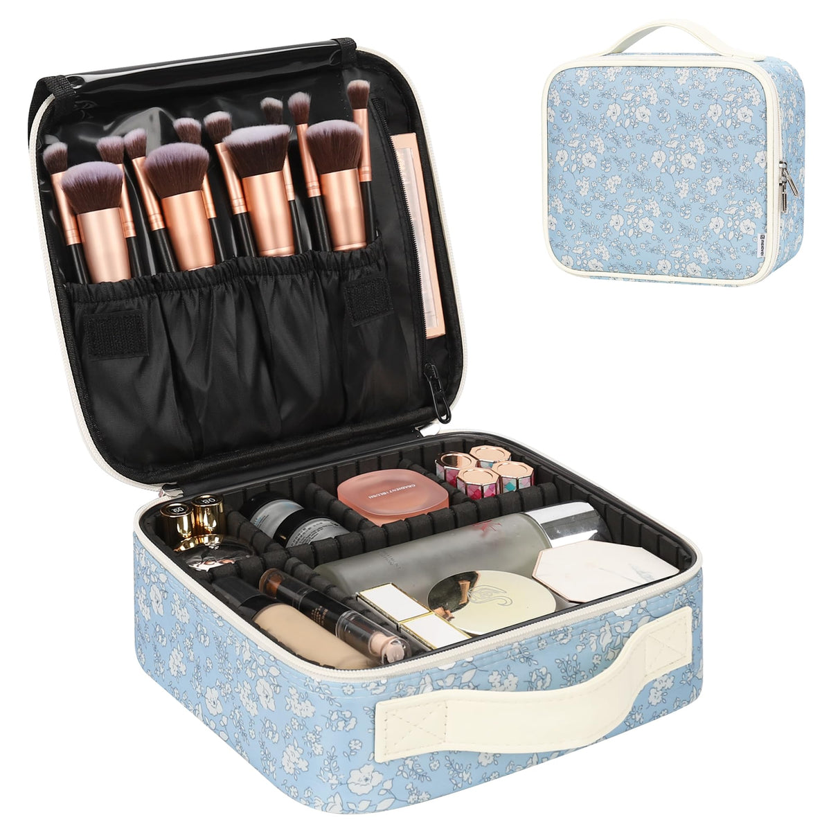 Relavel Makeup Bag Travel Train Case Cosmetic Organizer with Divider, Black