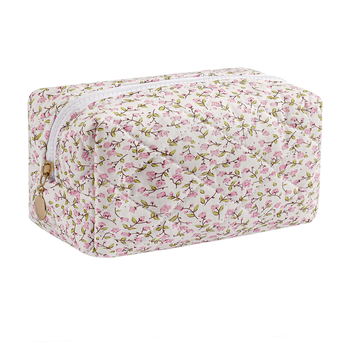 Makeup Bag Travel Cosmetic Bag for Women Girls, Zipper Make Up Pouch, Floral Flowers Toiletry Organizer Makeup, Portable Storage Cosmetic Travel Cloth Bag (Pink)
