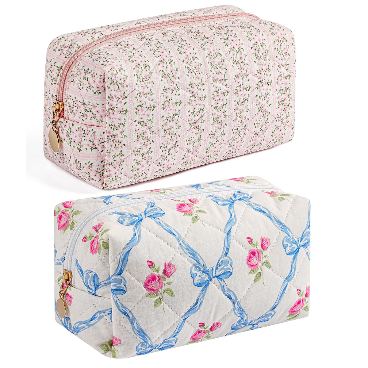 Makeup Bag Travel Cosmetic Bag for Women Girls, Zipper Make Up Pouch, Floral Flowers Toiletry Organizer Makeup, Portable Storage Cosmetic Travel Cloth Bag (Pink)