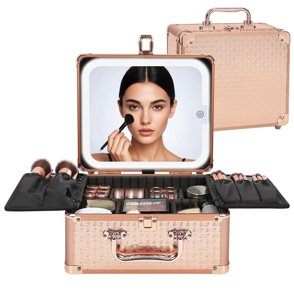 Relavel Makeup Bag with LED Mirror, Makeup Box Travel Train Case with Rechargeable Lighted Mirror & Adjustable Dividers, Cosmetic Brush Organizer Storage for Makeup Artists Gifts for Women and Girls