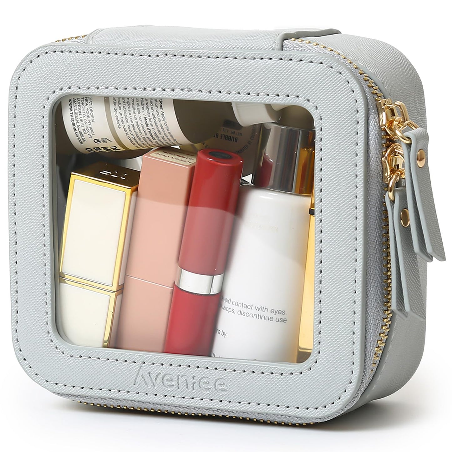 Aveniee Clear Makeup Bag Organizer, Travel Toiletry Bag Cosmetic Case for Women, Make Up Skincare Pouch Car Organizer Bag with Zippers for Essentials,White,Medium Classic