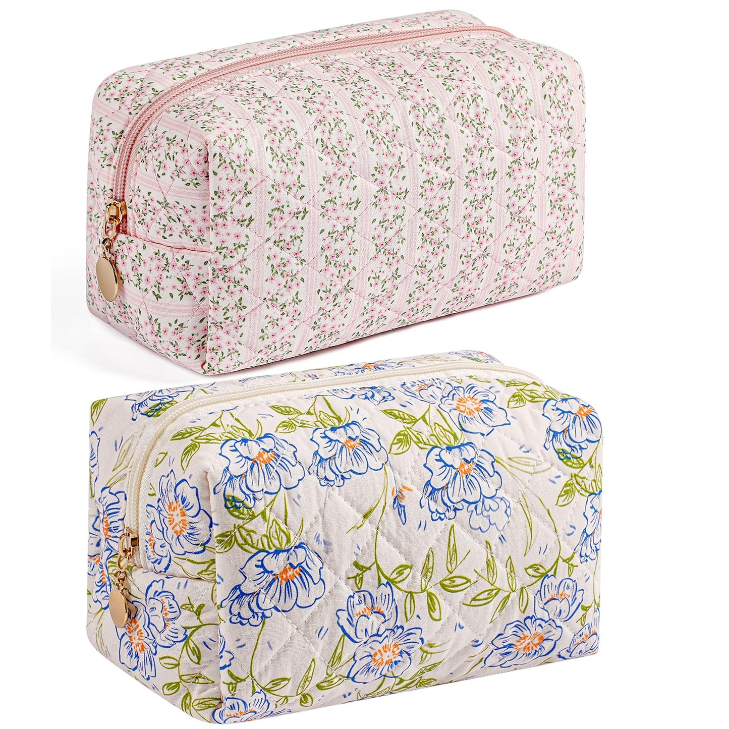 Makeup Bag Travel Cosmetic Bag for Women Girls, Zipper Make Up Pouch, Floral Flowers Toiletry Organizer Makeup, Portable Storage Cosmetic Travel Cloth Bag (Pink)