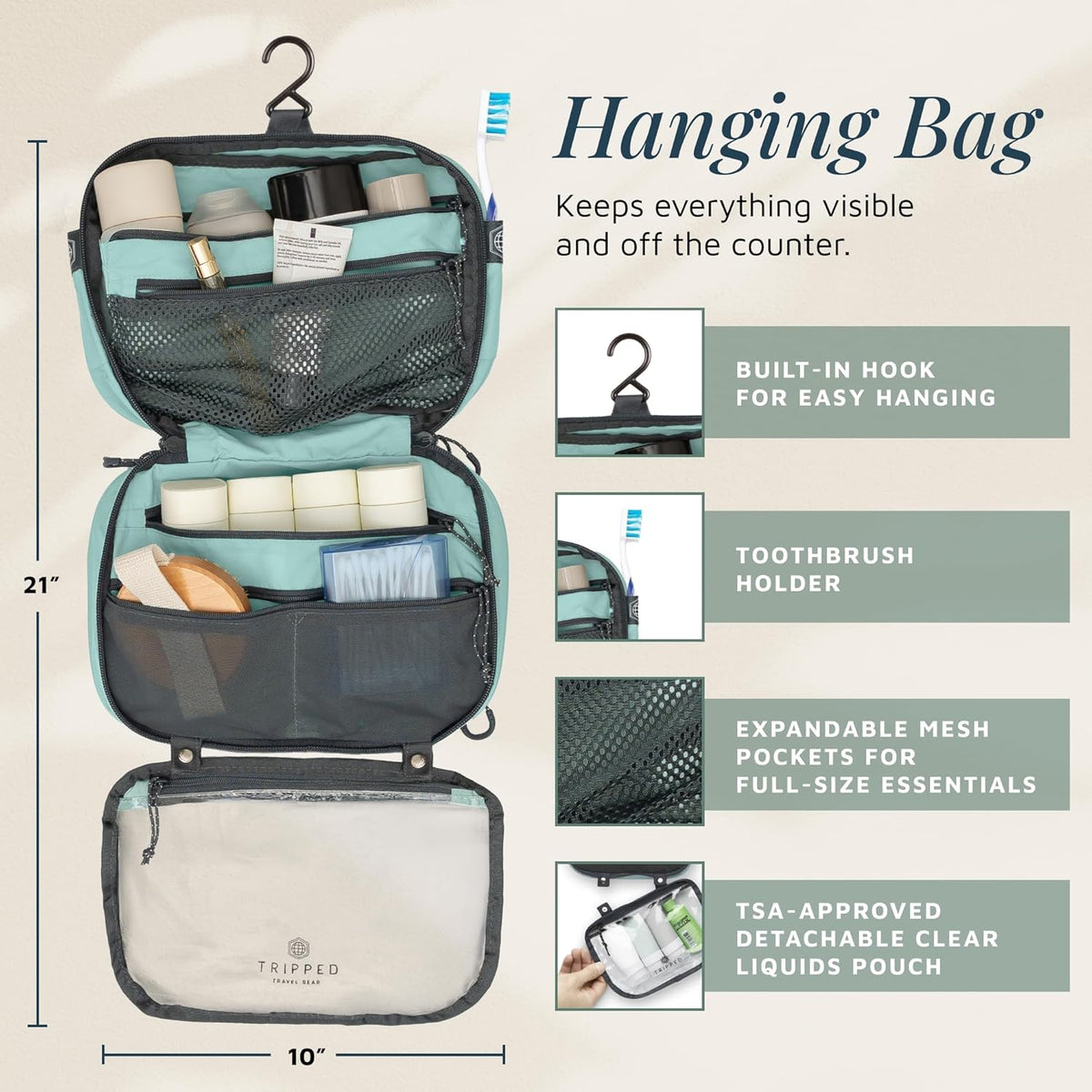 TRIPPED Travel Gear 3-Piece Travel Toiletry Bag Set