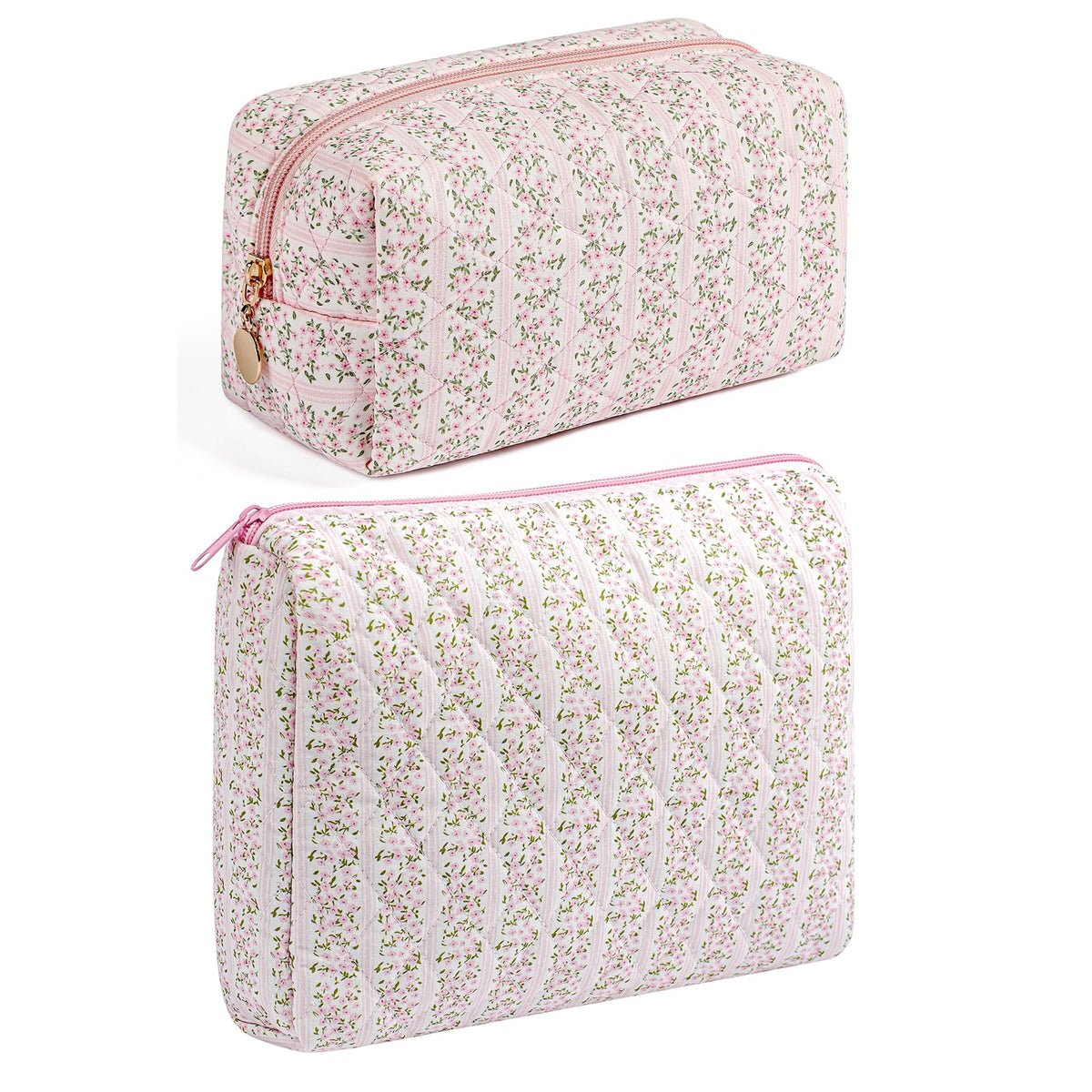 Makeup Bag Travel Cosmetic Bag for Women Girls, Zipper Make Up Pouch, Floral Flowers Toiletry Organizer Makeup, Portable Storage Cosmetic Travel Cloth Bag (Pink)