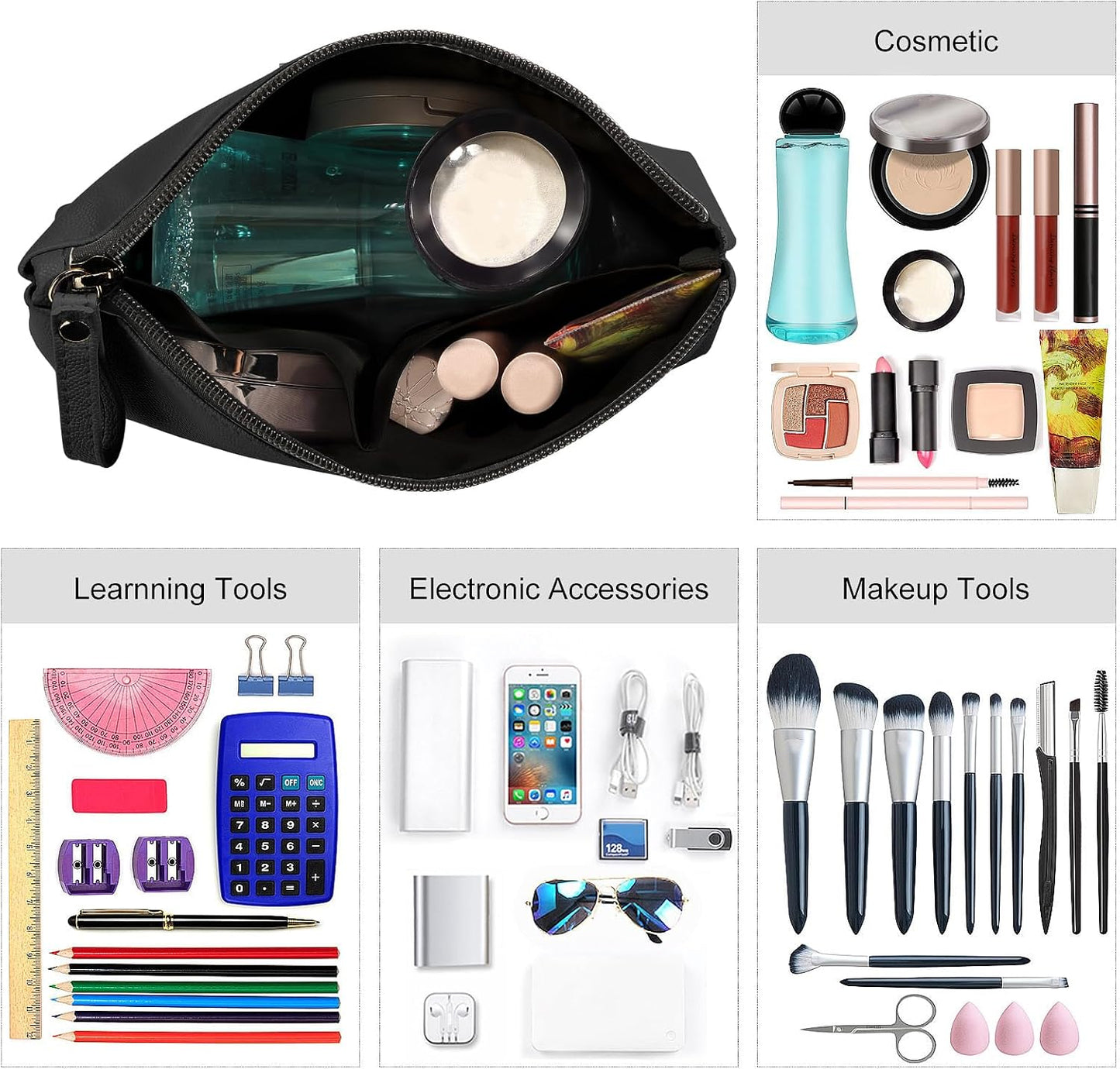 MAANGE Cosmetic Bags for Women Small Makeup Bag for Purse Pu Leather Makeup Pouch Travel Makeup Bag with Zipper Make Up Bag for Travelling