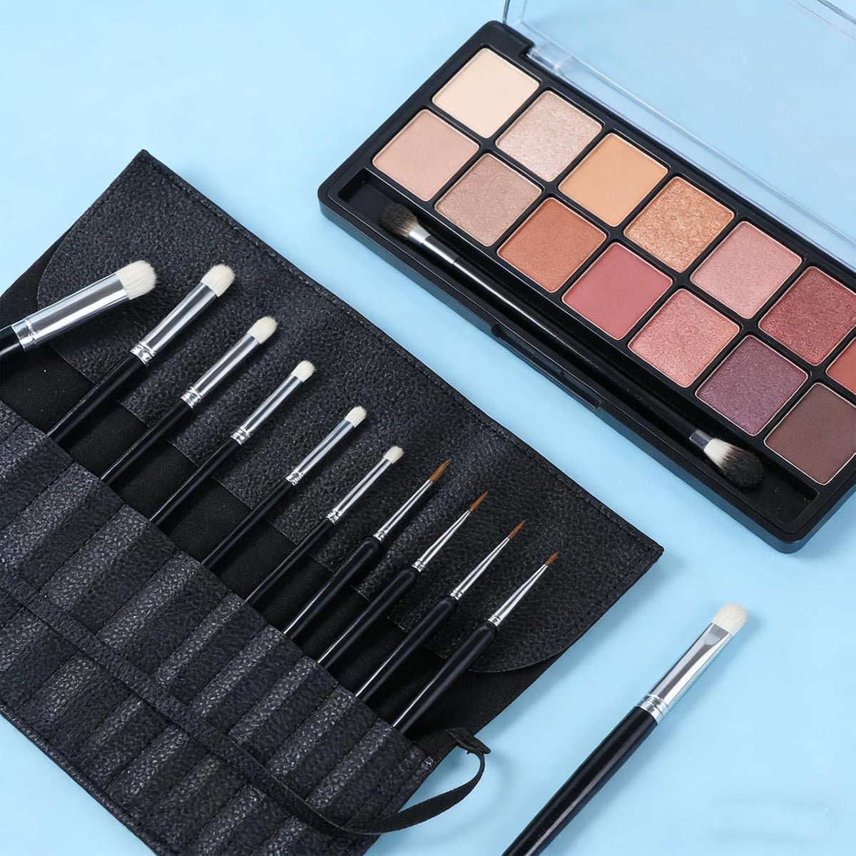 Makeup Brush Organizer PU Leather Makeup Brush Holder Travel 10 Slot Make up Brushes Roll Cosmetic Bag for Women