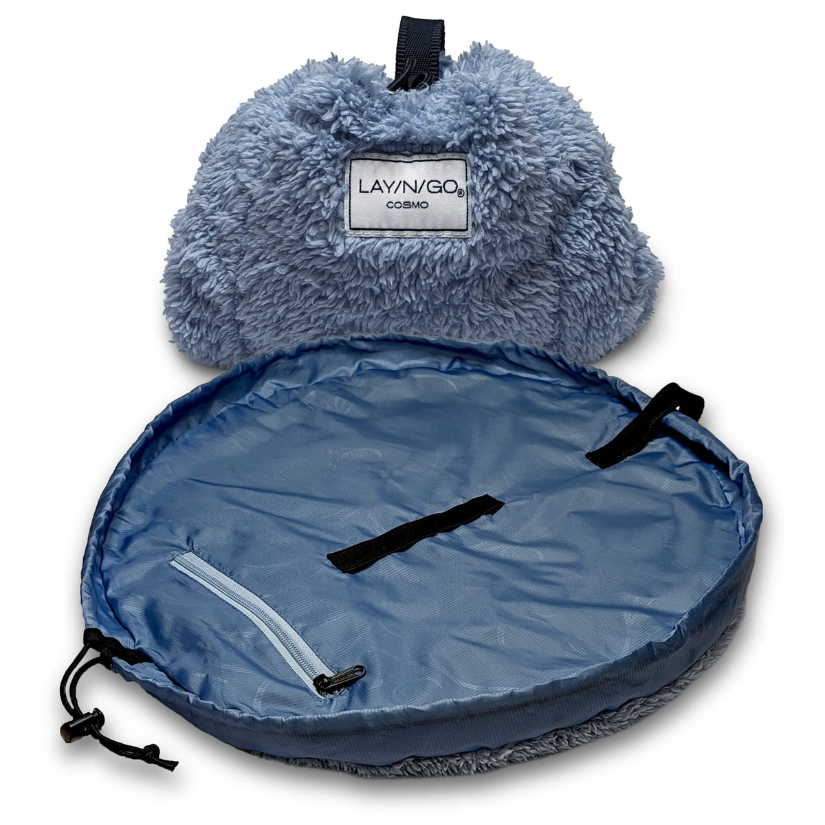 Lay-n-Go Cosmo Layflat Drawstring Cosmetic & Makeup Bag Organizer w/Zipper Pocket, Brush Loops & More, Cinch to Close, Lay Flat to Use, Durable, Machine Wash, Travel Toiletry Bag (20", Dogs)