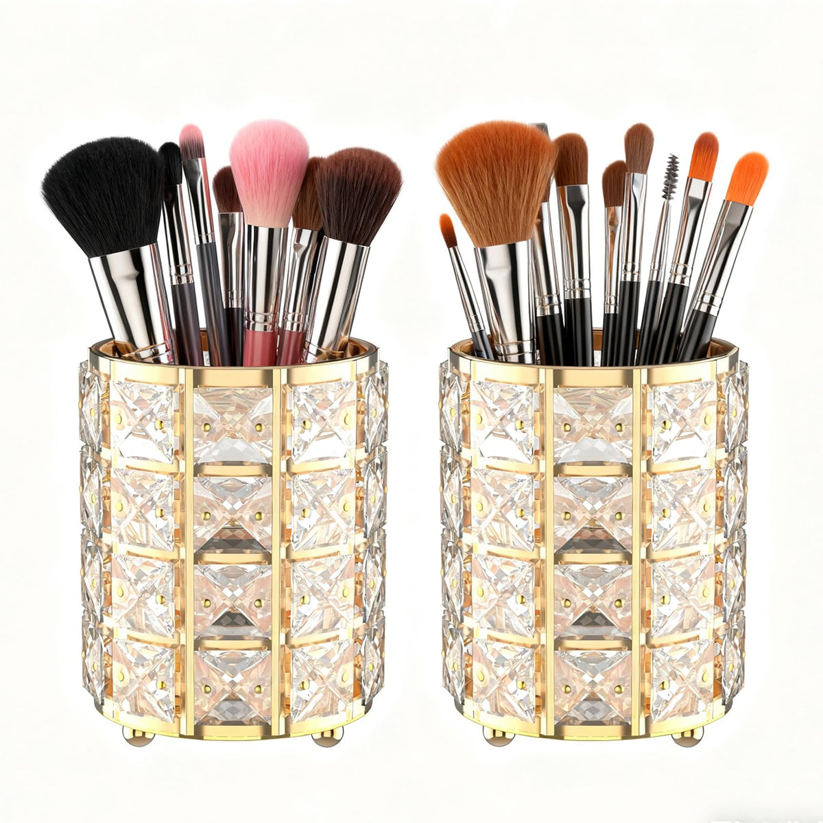 LUGUNU Makeup Brush Holder Organizer Crystal Vanity Decor Bling Personalized Comb Brushes Pen Storage Box Container (Gold 1 Pack)