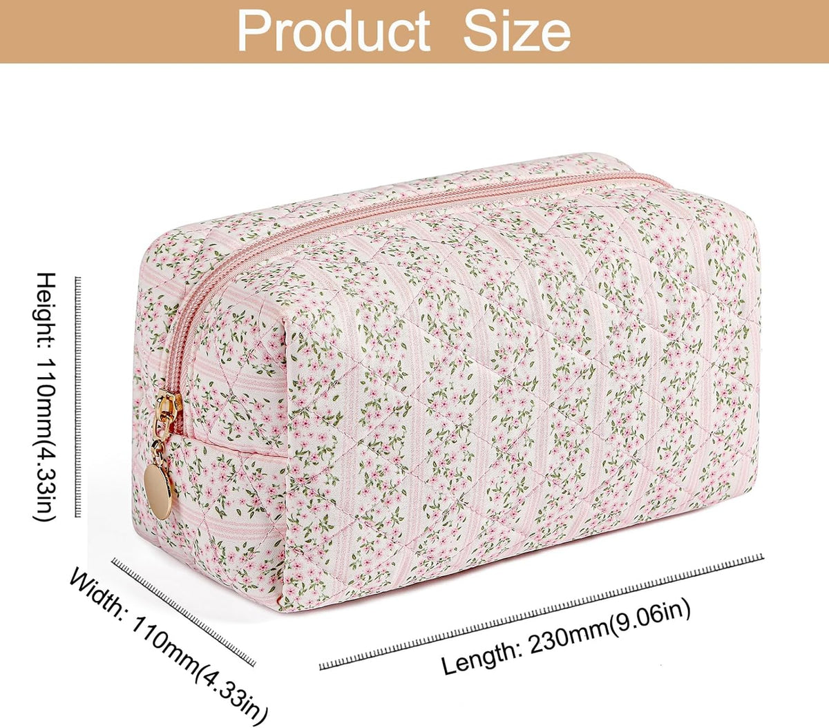 Makeup Bag Travel Cosmetic Bag for Women Girls, Zipper Make Up Pouch, Floral Flowers Toiletry Organizer Makeup, Portable Storage Cosmetic Travel Cloth Bag (Pink)